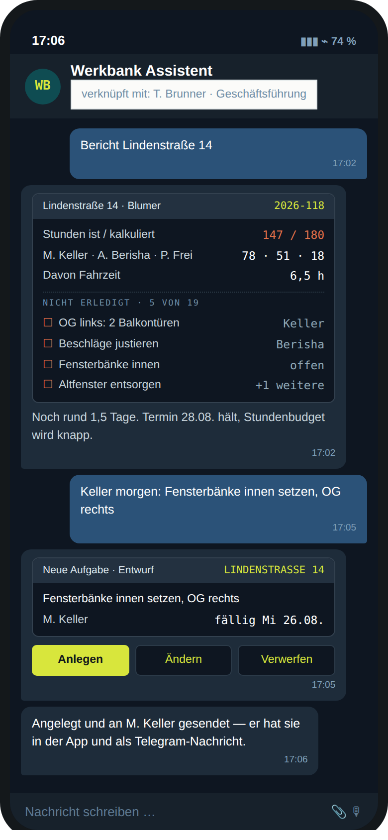 Telegram-Chat der Geschäftsführung